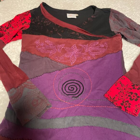 Greater Good NetWork TM Women's Multicolor Quilted Long Sleeve Top 100%Cotton M - Picture 3 of 4